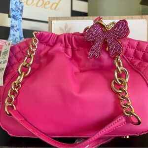 INC International Concepts Pink Quilted Shoulder Bag with Gold chain & Bag charm